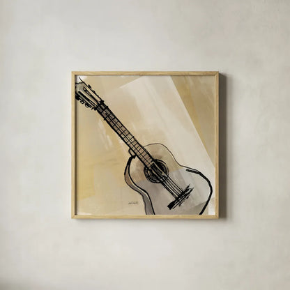 Guitar Neutral by Anne Tavoletti. Shown in a natural wood glass frame for a timeless modern aesthetic. Available as an archival giclee rolled canvas, fine art paper, or poster print. SKU 76146a.