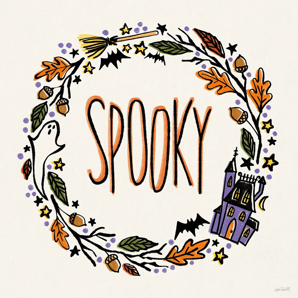 Halloween Wreath I by Anne Tavoletti. SKU 77347a. Archival Giclee Fine art print for wall decor.