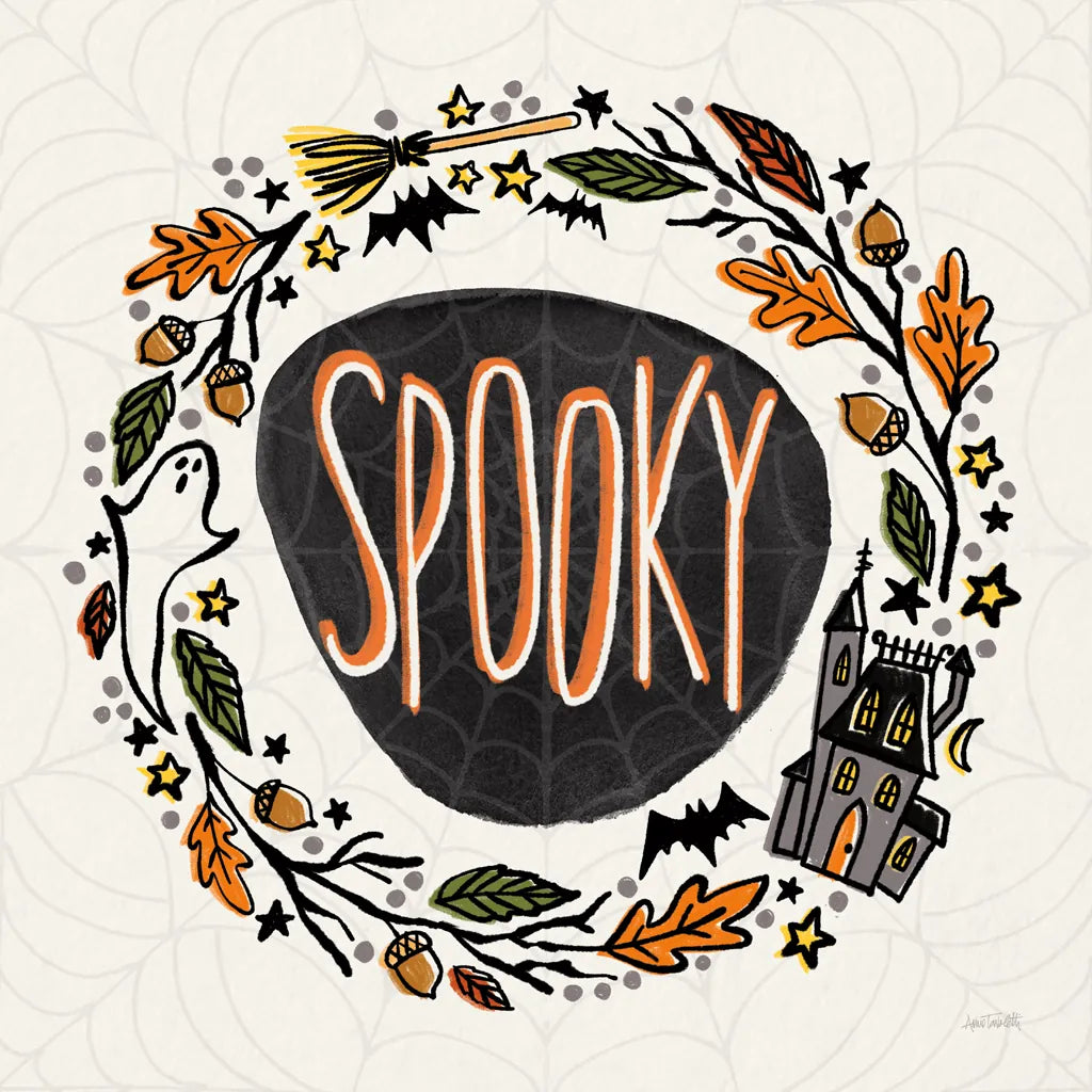 Halloween Wreath I Watercolor by Anne Tavoletti. SKU 80724a. Archival Giclee Fine art print for wall decor.