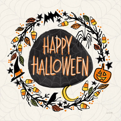 Halloween Wreath II Watercolor by Anne Tavoletti. SKU 80725a. Archival Giclee Fine art print for wall decor.