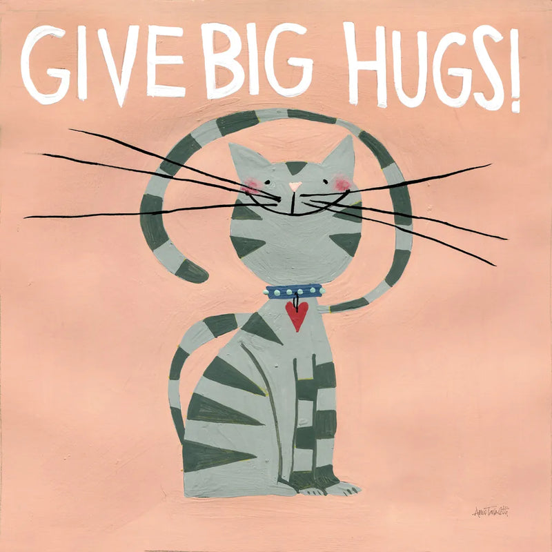Happy Cats Big Hugs by Anne Tavoletti. SKU 59280a. Archival Giclee Fine art print for wall decor.