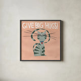Happy Cats Big Hugs by Anne Tavoletti. Shown in a sleek black glass frame for a contemporary gallery look. Available as an archival giclee rolled canvas, fine art paper, or poster print. SKU 59280a.