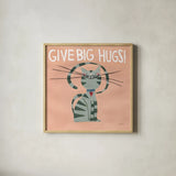 Happy Cats Big Hugs by Anne Tavoletti. Shown in a natural wood glass frame for a timeless modern aesthetic. Available as an archival giclee rolled canvas, fine art paper, or poster print. SKU 59280a.