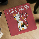 Happy Cats I Love You So by Anne Tavoletti. Shown as a detailed flat fine art print, highlighting archival giclee quality. Available as an archival giclee rolled canvas, fine art paper, or poster print. SKU 13552a.