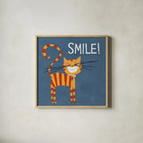 Happy Cats Smile by Anne Tavoletti. Shown in a natural wood glass frame for a timeless modern aesthetic. Available as an archival giclee rolled canvas, fine art paper, or poster print. SKU 16759a.