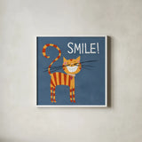 Happy Cats Smile by Anne Tavoletti. Shown in a crisp white glass frame for a clean and minimalist style. Available as an archival giclee rolled canvas, fine art paper, or poster print. SKU 16759a.