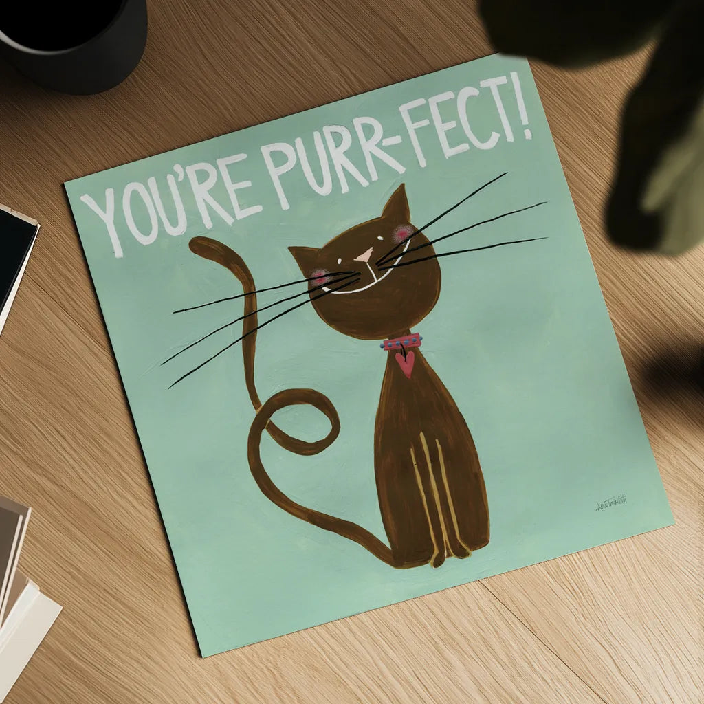 Happy Cats You Are Purr-fect by Anne Tavoletti. Shown as a detailed flat fine art print, highlighting archival giclee quality. Available as an archival giclee rolled canvas, fine art paper, or poster print. SKU 13553a.
