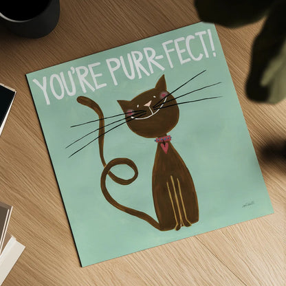 Happy Cats You Are Purr-fect by Anne Tavoletti. Shown as a detailed flat fine art print, highlighting archival giclee quality. Available as an archival giclee rolled canvas, fine art paper, or poster print. SKU 13553a.