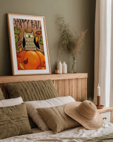 Happy Fall by Anne Tavoletti. shown as a paper print in a natural frame. Available as a archival giclee rolled canvas, fine art paper, or poster print. SKU 12571h.