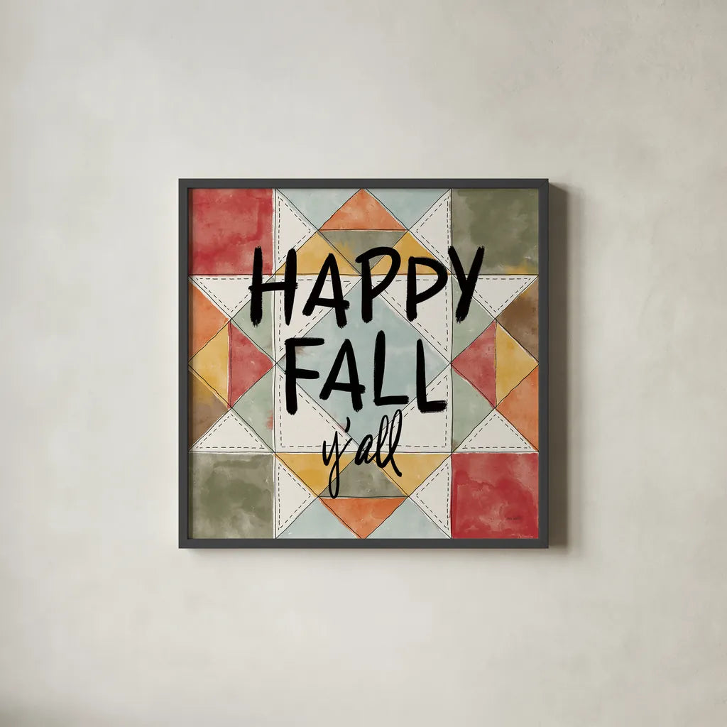 Happy Harvest Fun IX by Anne Tavoletti. Shown in a sleek black glass frame for a contemporary gallery look. Available as an archival giclee rolled canvas, fine art paper, or poster print. SKU 87257a.