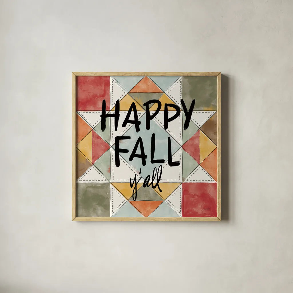 Happy Harvest Fun IX by Anne Tavoletti. Shown in a natural wood glass frame for a timeless modern aesthetic. Available as an archival giclee rolled canvas, fine art paper, or poster print. SKU 87257a.