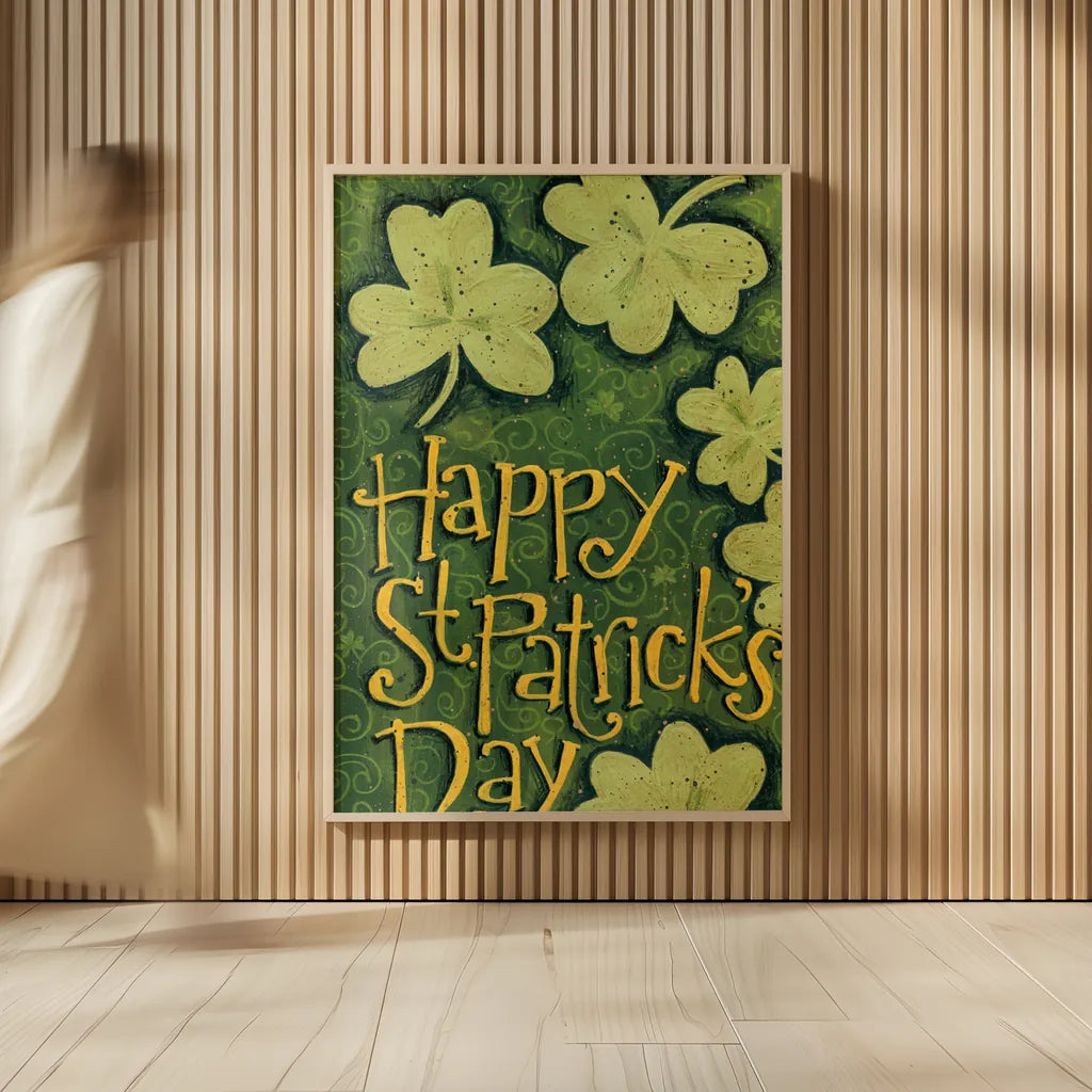 Happy St Patricks Day by Anne Tavoletti. shown as over sized large wall art. Available as an archival giclee rolled canvas, fine art paper, or poster print. SKU 56646h.