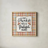 Harvest Fun II Give Thanks by Anne Tavoletti. Shown in a natural wood glass frame for a timeless modern aesthetic. Available as an archival giclee rolled canvas, fine art paper, or poster print. SKU 95645a.