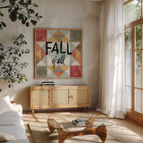 Harvest Fun IX by Anne Tavoletti. Shown in a natural wood frame in a cozy modern living room. Available as an archival giclee rolled canvas, fine art paper, or poster print. SKU 87208a.