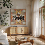 Harvest Fun VIII by Anne Tavoletti. Shown in a natural wood frame in a cozy modern living room. Available as an archival giclee rolled canvas, fine art paper, or poster print. SKU 87207a.