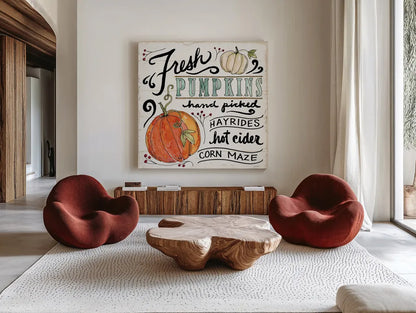 Harvest Times IV by Anne Tavoletti. Shown as extra-large giant wall art in a modern living room. Available as an archival giclee rolled canvas, fine art paper, or poster print. SKU 58003a.
