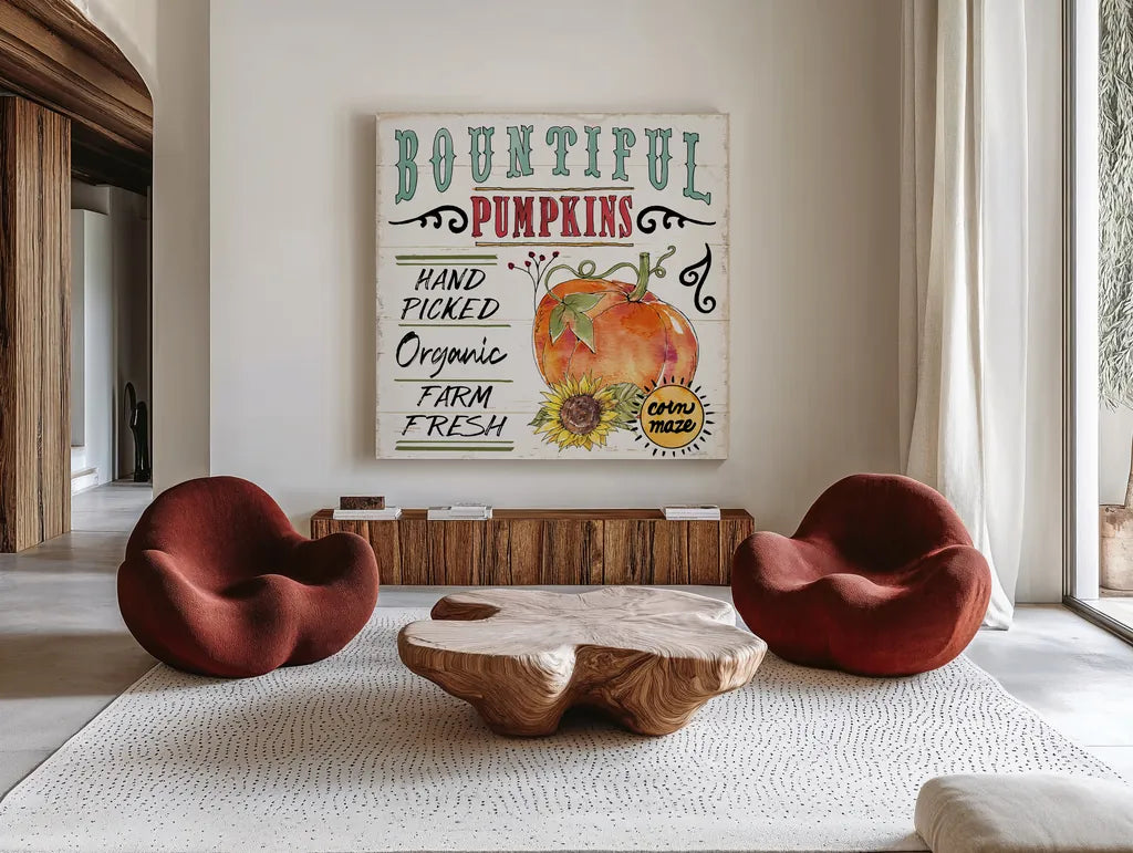 Harvest Times XI by Anne Tavoletti. Shown as extra-large giant wall art in a modern living room. Available as an archival giclee rolled canvas, fine art paper, or poster print. SKU 63848a.