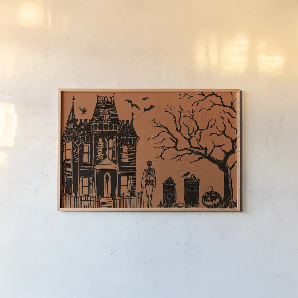 Haunted I by Anne Tavoletti. shown as a paper print in a natural frame. Available as a archival giclee rolled canvas, fine art paper, or poster print. SKU 80936i.