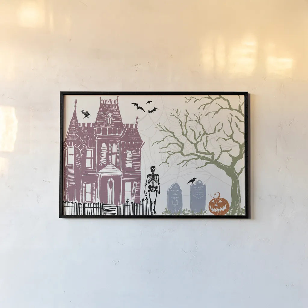 Haunted I Color by Anne Tavoletti. shown as a paper print in a black flame. Available as a archival giclee rolled canvas, fine art paper, or poster print. SKU 80949i.