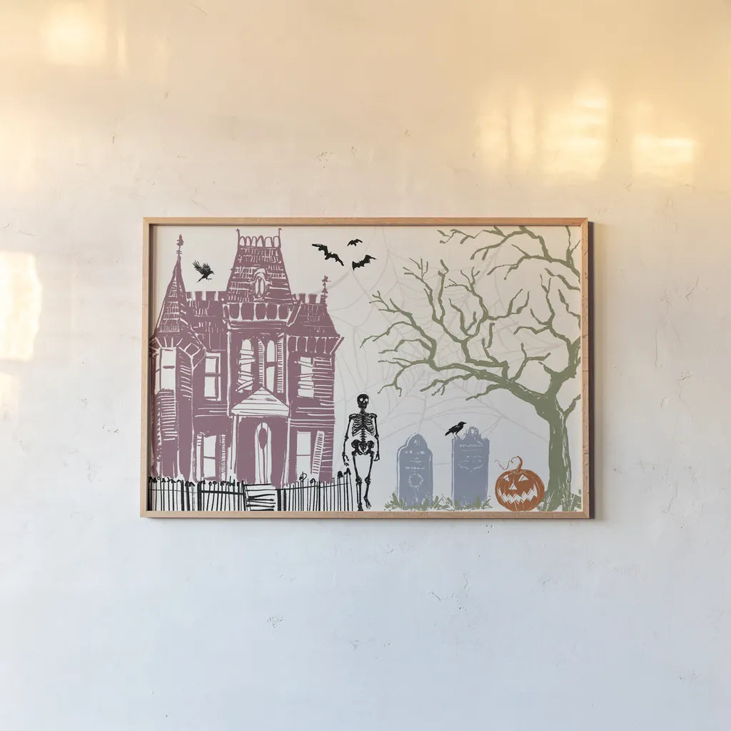 Haunted I Color by Anne Tavoletti. shown as a paper print in a natural frame. Available as a archival giclee rolled canvas, fine art paper, or poster print. SKU 80949i.