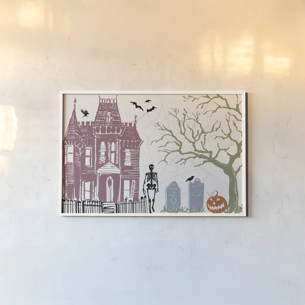 Haunted I Color by Anne Tavoletti. shown as a paper print in a white frame. Available as a archival giclee rolled canvas, fine art paper, or poster print. SKU 80949i.