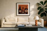 Haunted IX by Anne Tavoletti. Displayed in a glass frame with matte in a clean modern living room. Available as an archival giclee rolled canvas, fine art paper, or poster print. SKU 80944a.