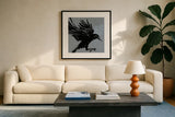 Haunted VI by Anne Tavoletti. Displayed in a glass frame with matte in a clean modern living room. Available as an archival giclee rolled canvas, fine art paper, or poster print. SKU 80941a.