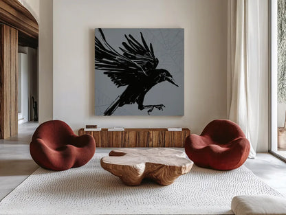 Haunted VI by Anne Tavoletti. Shown as extra-large giant wall art in a modern living room. Available as an archival giclee rolled canvas, fine art paper, or poster print. SKU 80941a.