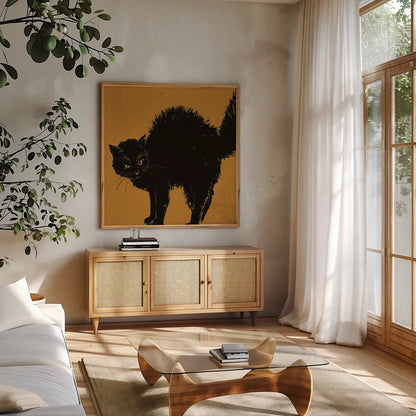 Haunted VII by Anne Tavoletti. Shown in a natural wood frame in a cozy modern living room. Available as an archival giclee rolled canvas, fine art paper, or poster print. SKU 80942a.