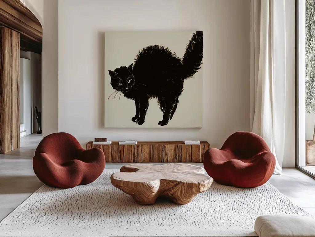 Haunted VII on Cream by Anne Tavoletti. Shown as extra-large giant wall art in a modern living room. Available as an archival giclee rolled canvas, fine art paper, or poster print. SKU 90752a.