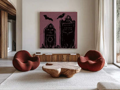 Haunted VIII by Anne Tavoletti. Shown as extra-large giant wall art in a modern living room. Available as an archival giclee rolled canvas, fine art paper, or poster print. SKU 80943a.