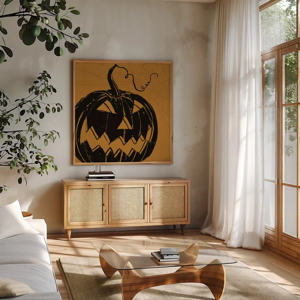 Haunted XII by Anne Tavoletti. Shown in a natural wood frame in a cozy modern living room. Available as an archival giclee rolled canvas, fine art paper, or poster print. SKU 80947a.