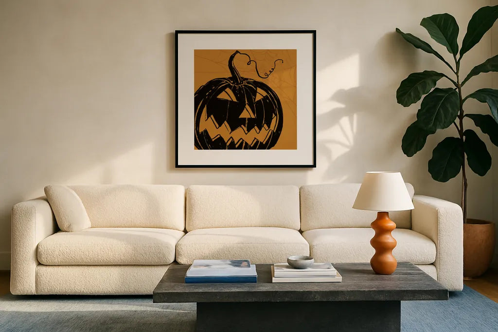 Haunted XII by Anne Tavoletti. Displayed in a glass frame with matte in a clean modern living room. Available as an archival giclee rolled canvas, fine art paper, or poster print. SKU 80947a.