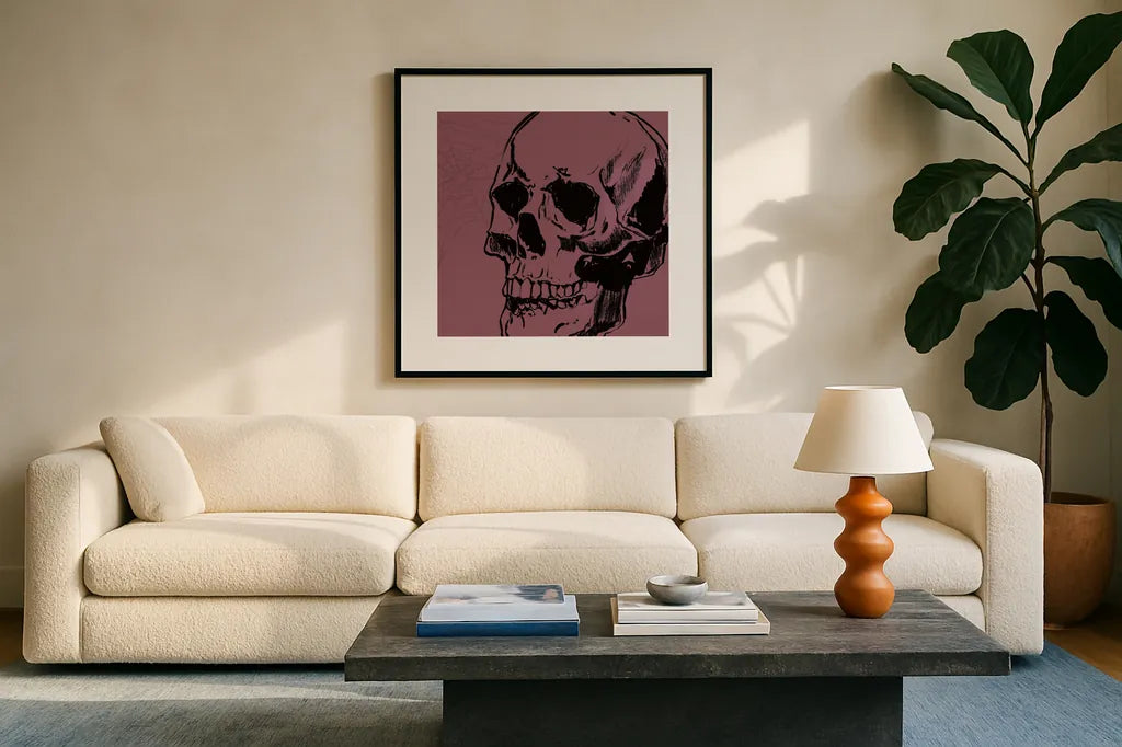 Haunted XIII by Anne Tavoletti. Displayed in a glass frame with matte in a clean modern living room. Available as an archival giclee rolled canvas, fine art paper, or poster print. SKU 80948a.