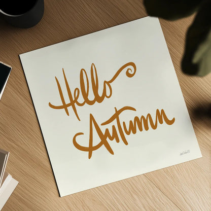 Hello Autumn I on Cream by Anne Tavoletti. Shown as a detailed flat fine art print, highlighting archival giclee quality. Available as an archival giclee rolled canvas, fine art paper, or poster print. SKU 75093a.