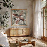 Holiday Farm Memories XI by Anne Tavoletti. Shown in a natural wood frame in a cozy modern living room. Available as an archival giclee rolled canvas, fine art paper, or poster print. SKU 64870a.