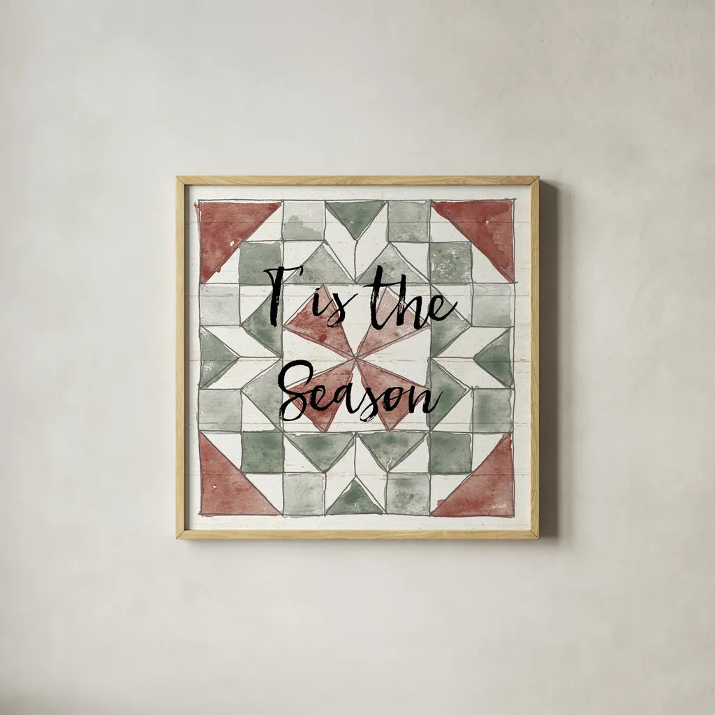 Holiday Farm Memories XII by Anne Tavoletti. Shown in a natural wood glass frame for a timeless modern aesthetic. Available as an archival giclee rolled canvas, fine art paper, or poster print. SKU 64871a.