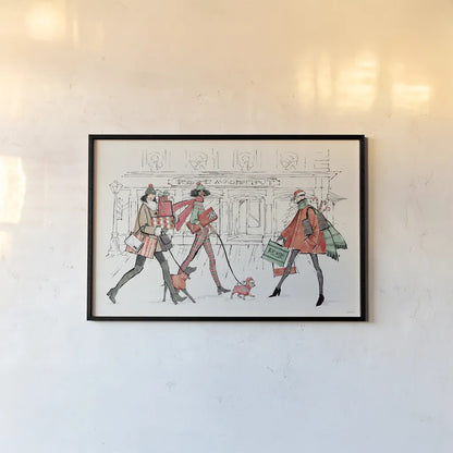 Holiday Fashionistas I by Anne Tavoletti. shown as a paper print in a black flame. Available as a archival giclee rolled canvas, fine art paper, or poster print. SKU 83920i.