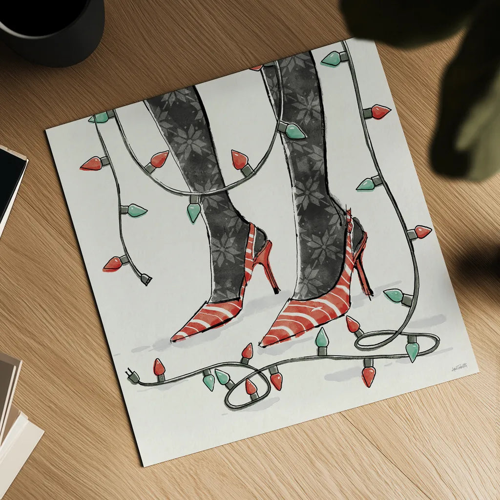 Holiday Fashionistas VII by Anne Tavoletti. Shown as a detailed flat fine art print, highlighting archival giclee quality. Available as an archival giclee rolled canvas, fine art paper, or poster print. SKU 83926a.