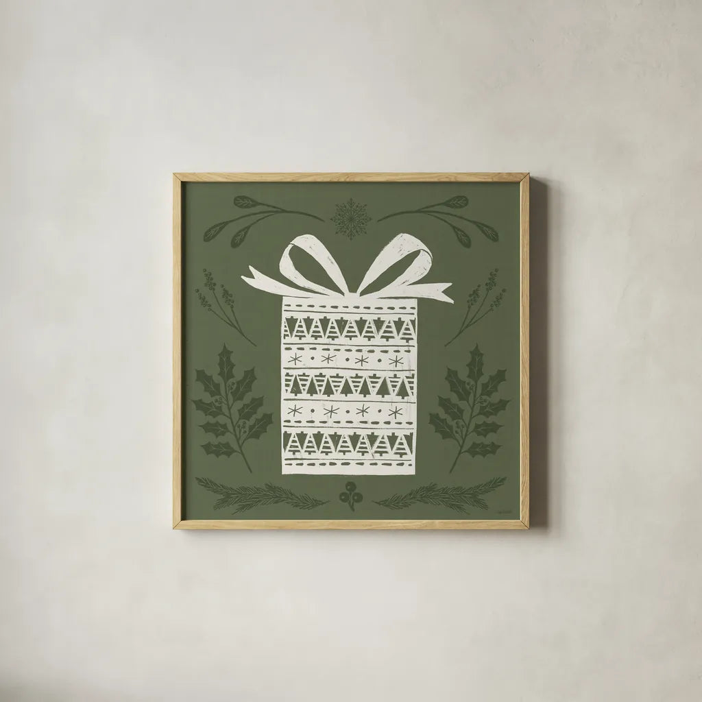 Holiday Form I by Anne Tavoletti. Shown in a natural wood glass frame for a timeless modern aesthetic. Available as an archival giclee rolled canvas, fine art paper, or poster print. SKU 95865a.