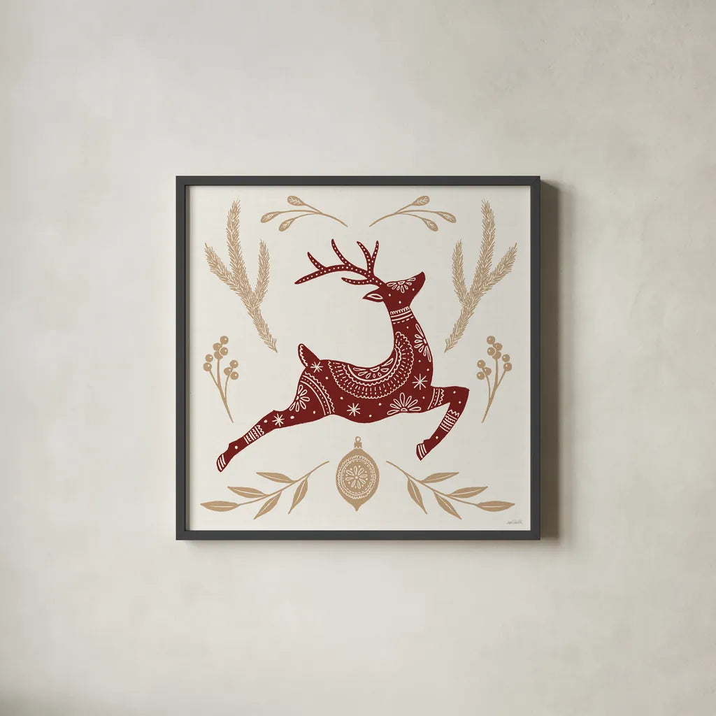 Holiday Form III Color by Anne Tavoletti. Shown in a sleek black glass frame for a contemporary gallery look. Available as an archival giclee rolled canvas, fine art paper, or poster print. SKU 95870a.