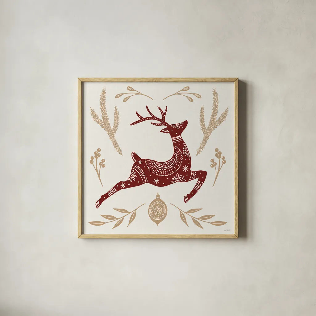 Holiday Form III Color by Anne Tavoletti. Shown in a natural wood glass frame for a timeless modern aesthetic. Available as an archival giclee rolled canvas, fine art paper, or poster print. SKU 95870a.