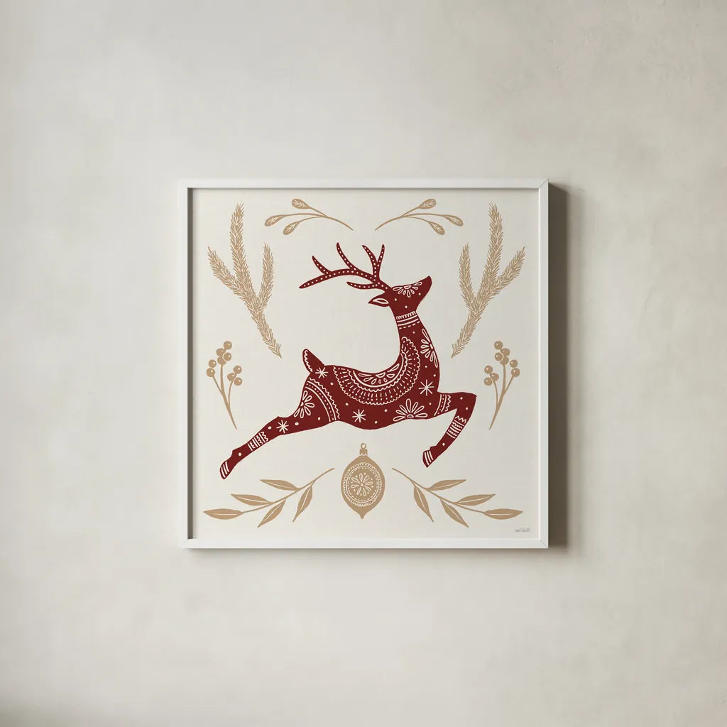 Holiday Form III Color by Anne Tavoletti. Shown in a crisp white glass frame for a clean and minimalist style. Available as an archival giclee rolled canvas, fine art paper, or poster print. SKU 95870a.