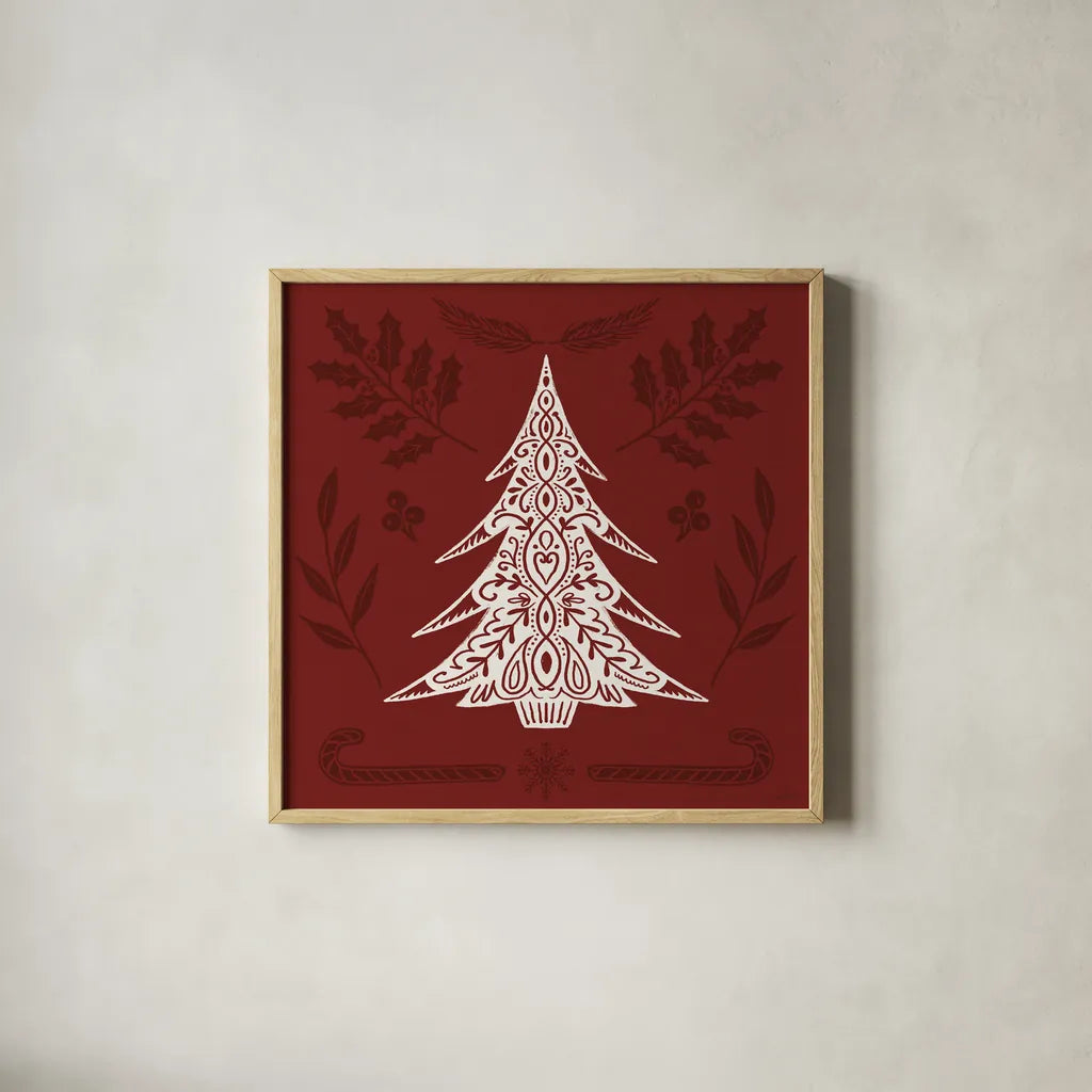 Holiday Form IX by Anne Tavoletti. Shown in a natural wood glass frame for a timeless modern aesthetic. Available as an archival giclee rolled canvas, fine art paper, or poster print. SKU 95881a.