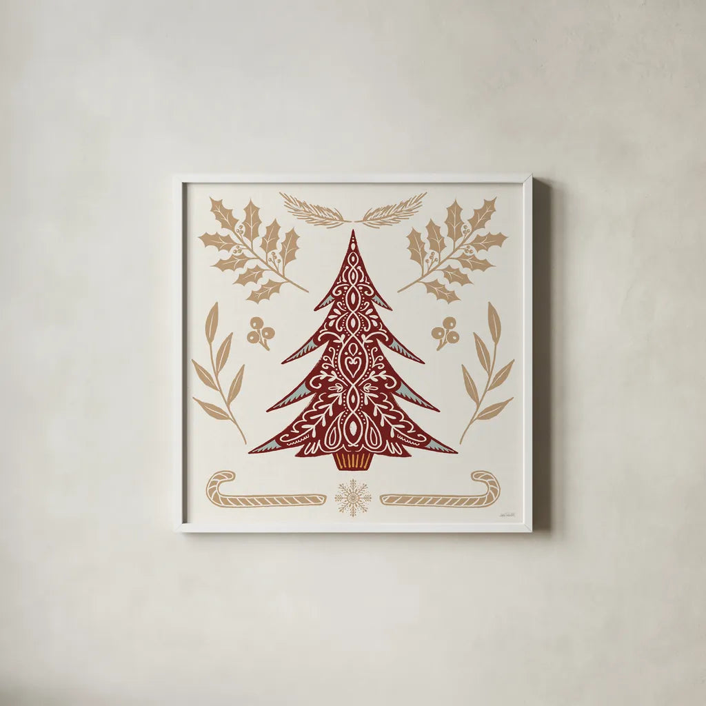 Holiday Form IX Color by Anne Tavoletti. Shown in a crisp white glass frame for a clean and minimalist style. Available as an archival giclee rolled canvas, fine art paper, or poster print. SKU 95882a.