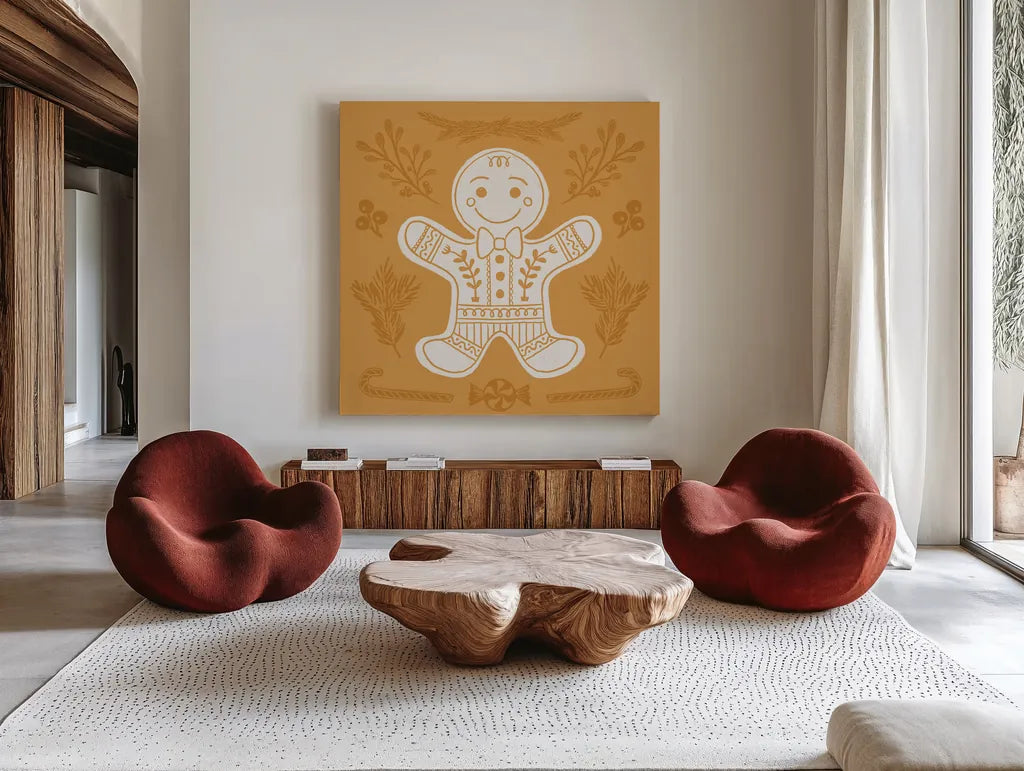 Holiday Form V by Anne Tavoletti. Shown as extra-large giant wall art in a modern living room. Available as an archival giclee rolled canvas, fine art paper, or poster print. SKU 95873a.
