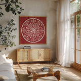 Holiday Form XII by Anne Tavoletti. Shown in a natural wood frame in a cozy modern living room. Available as an archival giclee rolled canvas, fine art paper, or poster print. SKU 95887a.