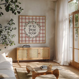 Holiday Fun IV by Anne Tavoletti. Shown in a natural wood frame in a cozy modern living room. Available as an archival giclee rolled canvas, fine art paper, or poster print. SKU 84458a.