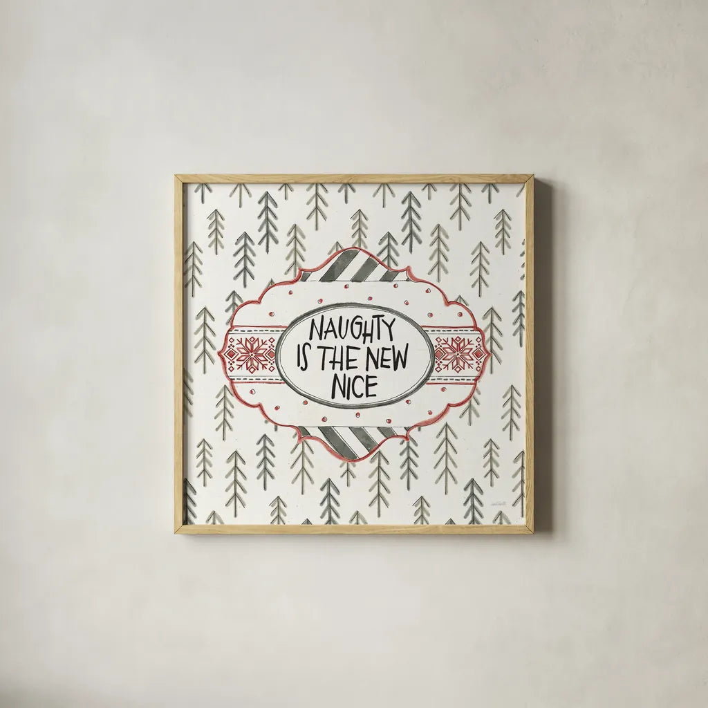 Holiday Fun V by Anne Tavoletti. Shown in a natural wood glass frame for a timeless modern aesthetic. Available as an archival giclee rolled canvas, fine art paper, or poster print. SKU 84459a.