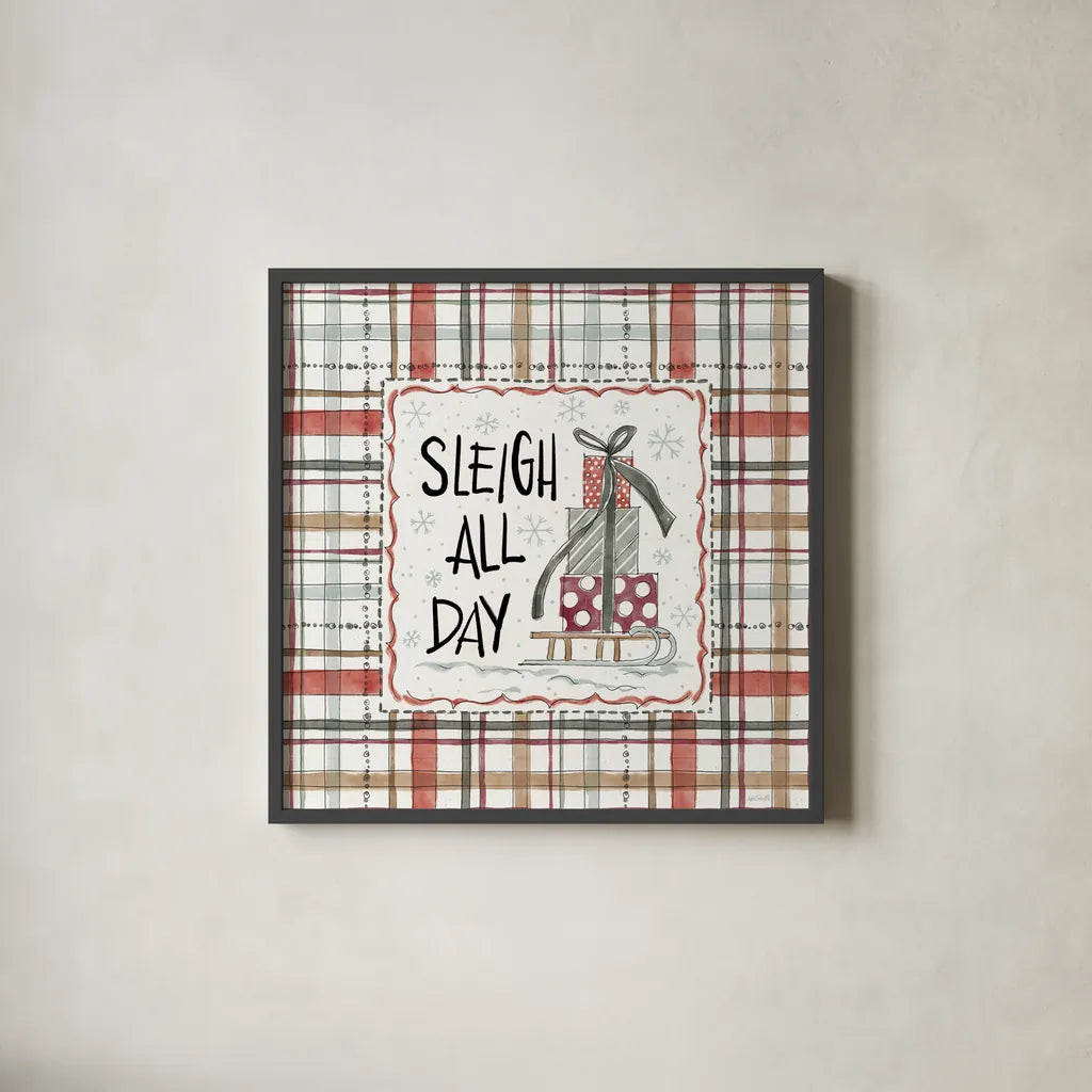 Holiday Fun VI by Anne Tavoletti. Shown in a sleek black glass frame for a contemporary gallery look. Available as an archival giclee rolled canvas, fine art paper, or poster print. SKU 84460a.